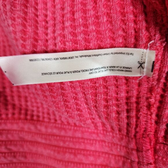 Free People FP One Mason Hoodie Cardigan Button Jacket Red Pink Waffle - Picture 12 of 16